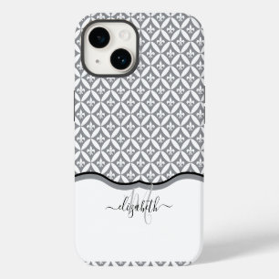 Fleur de Lis Eternity Pattern Monogram - Grey iPhone 14 Case