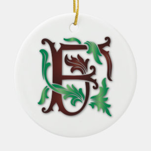 Fleur-de-lis F Monogram Ceramic Tree Decoration
