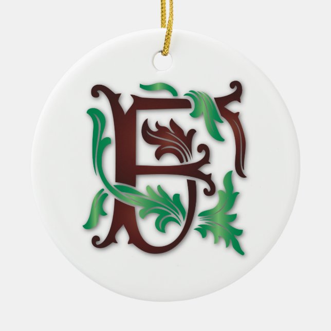 Fleur-de-lis F Monogram Ceramic Tree Decoration (Front)