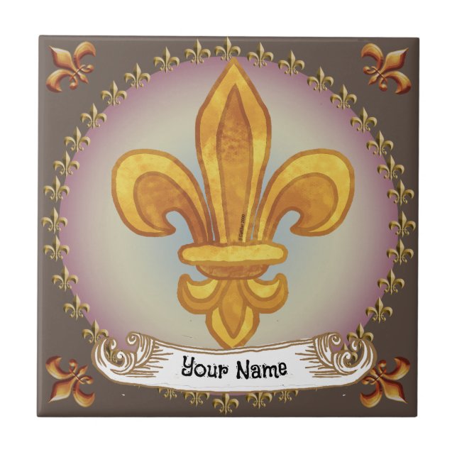 Fleur De Lis Family Crest Surname Tile (Front)