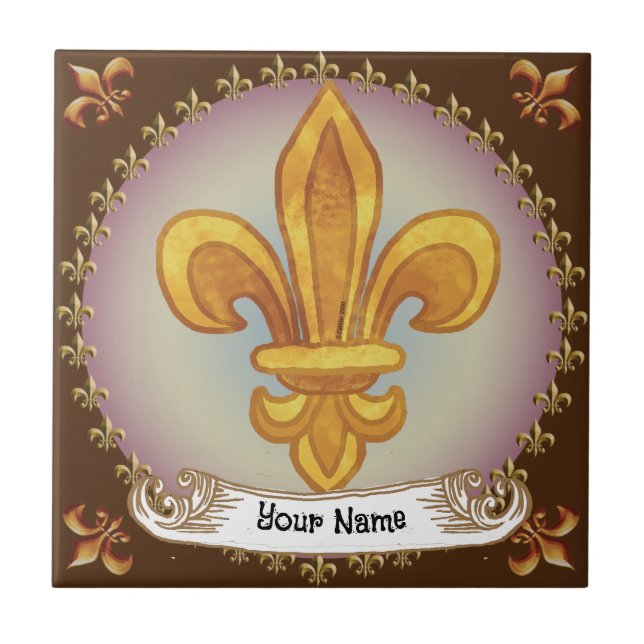 Fleur De Lis Family Crest Surname Tile (Front)