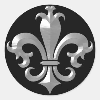 Fleur De LIs Fancy Silver Bevel Saints Classic Classic Round Sticker