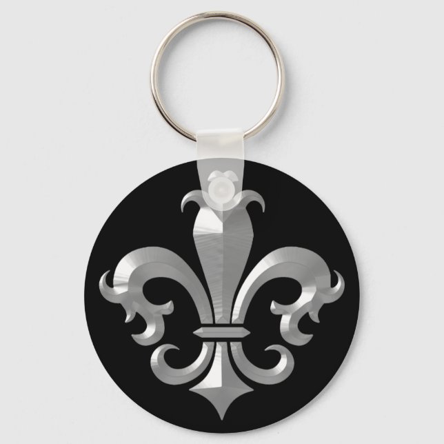 Fleur De LIs Fancy Silver Bevel Saints Classic Key Ring (Front)