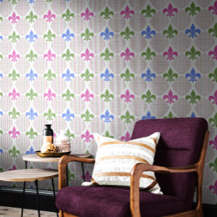 Fleur de Lis Faux Glitter White Mardi Gras Wallpaper