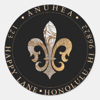 FLEUR DE LIS | FAUX GOLD DAMASK CLASSIC ROUND STICKER