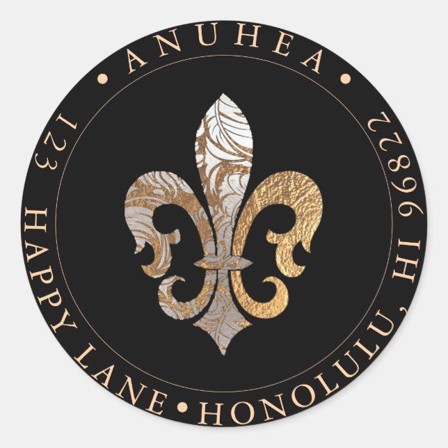 FLEUR DE LIS | FAUX GOLD DAMASK CLASSIC ROUND STICKER (Front)