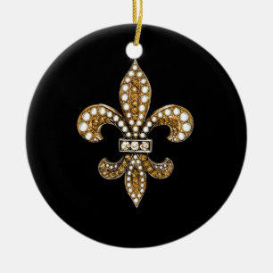 Fleur De Lis Flor New Orleans Customise Gold Ceramic Tree Decoration