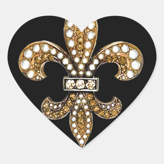 Fleur De Lis Flor  New Orleans Customise Gold Heart Sticker (Front)