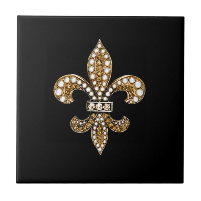 Fleur De Lis Flor  New Orleans Customise Gold Tile (Front)