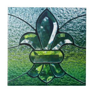 Fleur De Lis Flor  New Orleans Green Sparkle Tile