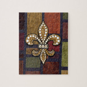 Fleur De Lis Flor  New Orleans Jewel Sparkle Patch Jigsaw Puzzle