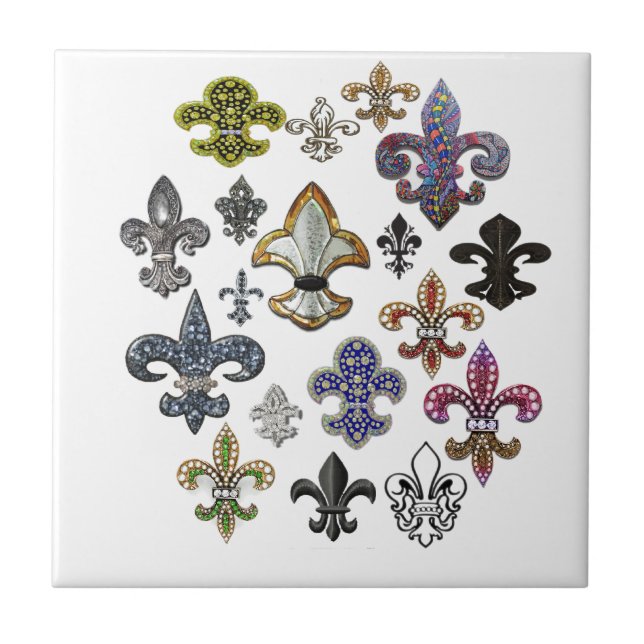 Fleur De Lis Flor  New Orleans Jewel Sparkle Tile (Front)