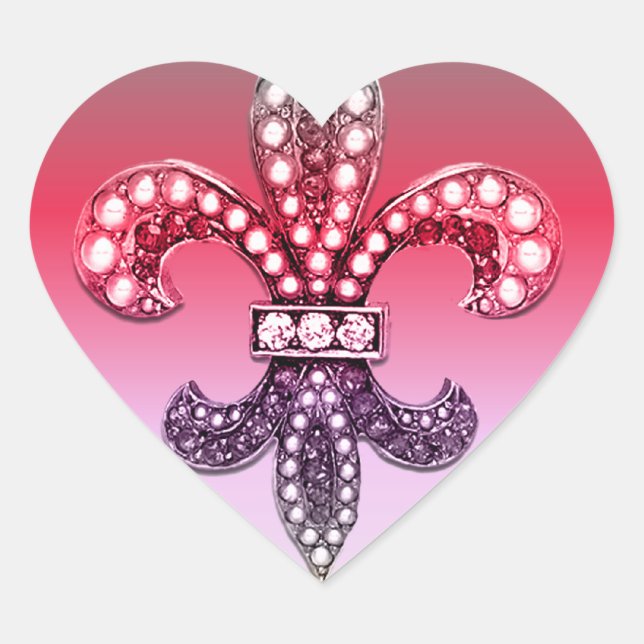 Fleur De Lis Flor  New Orleans Multi Colour Pink Heart Sticker (Front)