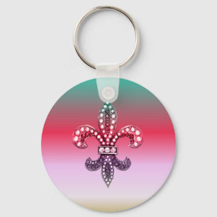 Fleur De Lis Flor  New Orleans Multi Colour Pink Key Ring