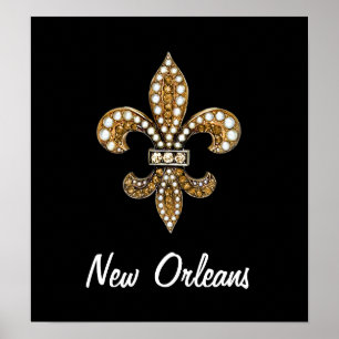 Fleur De Lis Flor  New Orleans Poster Gold Black