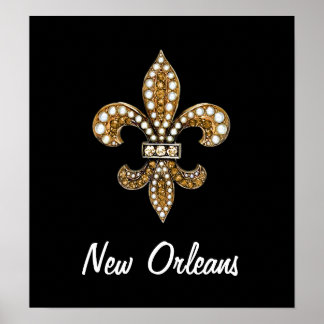 Fleur De Lis Flor New Orleans Poster Gold Black