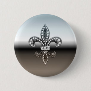Fleur De Lis Flor New Orleans Silver Black 6 Cm Round Badge