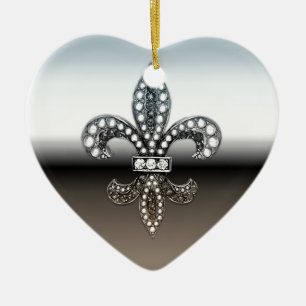 Fleur De Lis Flor  New Orleans Silver Black Ceramic Tree Decoration