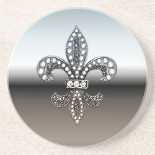 Fleur De Lis Flor  New Orleans Silver Black Coaster