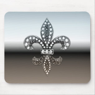 Fleur De Lis Flor  New Orleans Silver Black Mouse Mat