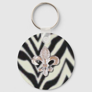 Fleur De Lis Flor Zebra Print Key Ring
