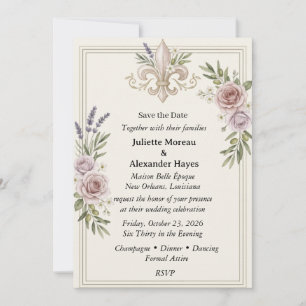 Fleur de lis Floral Save the Date Invitation