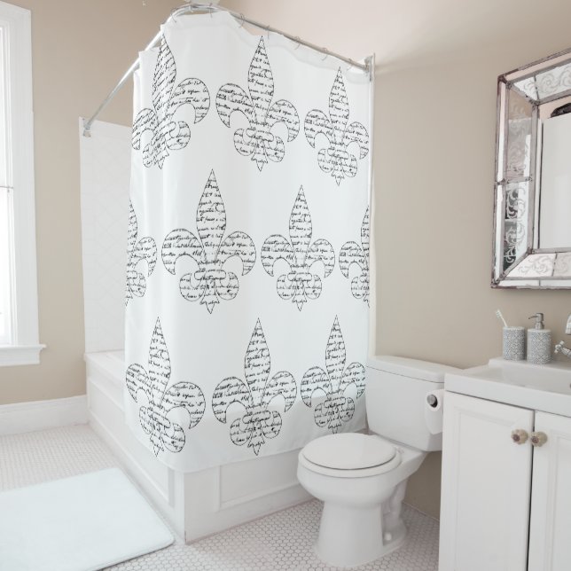 Fleur de Lis French Script Shower Curtain (In Situ)