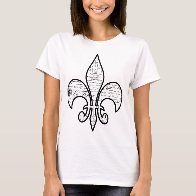 Fleur de Lis French Script Words Paris T-Shirt (Front)