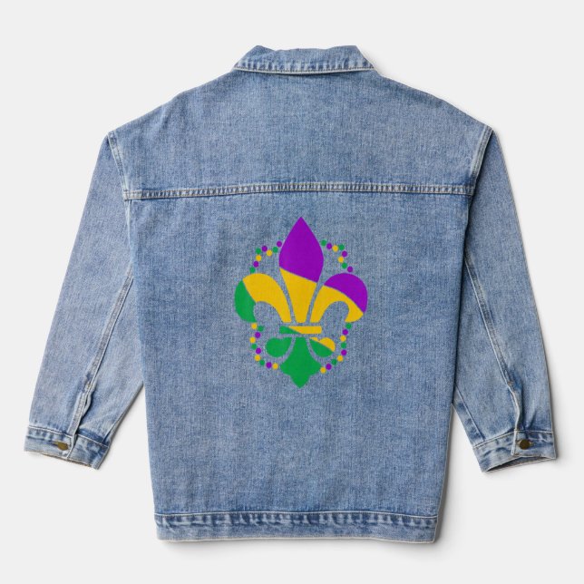 Fleur De Lis  Glitter Effect Mardi Gras 2  Denim Jacket (Back)