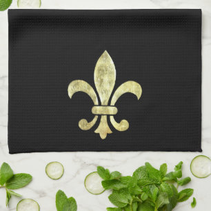 Fleur de Lis Gold Leaf Tea Towel