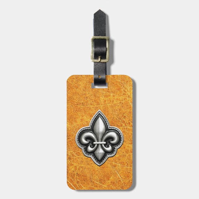 Fleur de Lis Gold Leather Look Luggage Tag (Front Vertical)