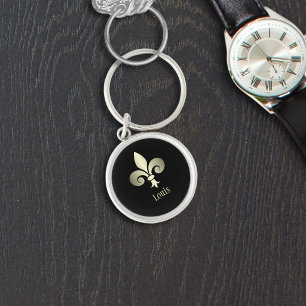 Fleur de Lis Gold Monogram Key Ring