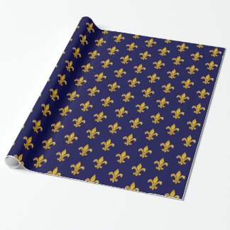 Fleur de Lis Gold/Navy Wrapping Paper