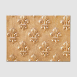 fleur de lis, gold painted wood wall, vintage wood tissue paper