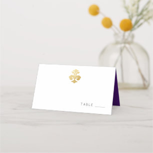 Fleur de Lis Gold Purple Damask Place Card
