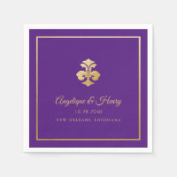 Fleur de Lis Gold Purple Elegant Personalised