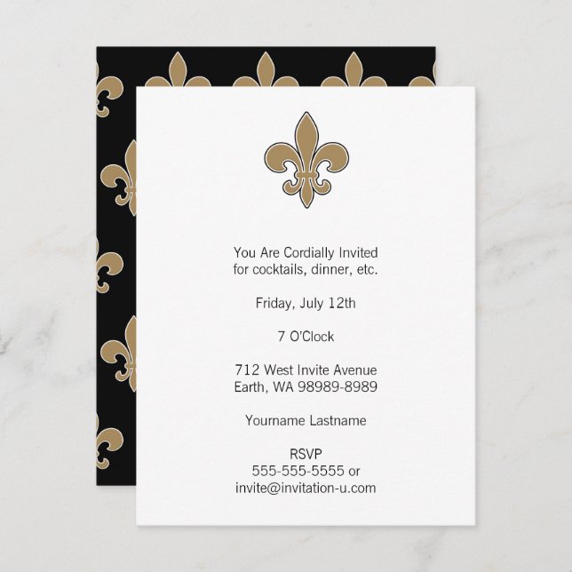 Fleur de Lis Gold with White and Black Outline Invitation (Front/Back)