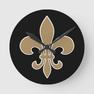 Fleur de Lis Gold with White and Black Outline Round Clock
