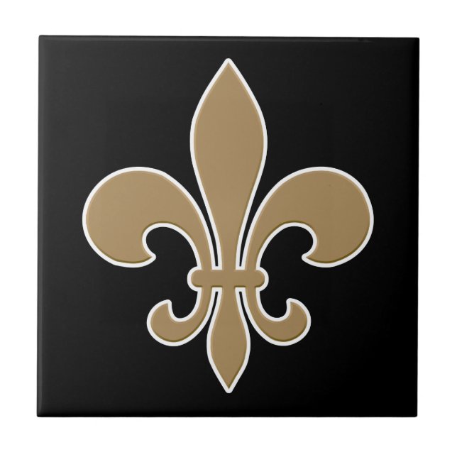 Fleur de Lis Gold with White and Black Outline Tile (Front)