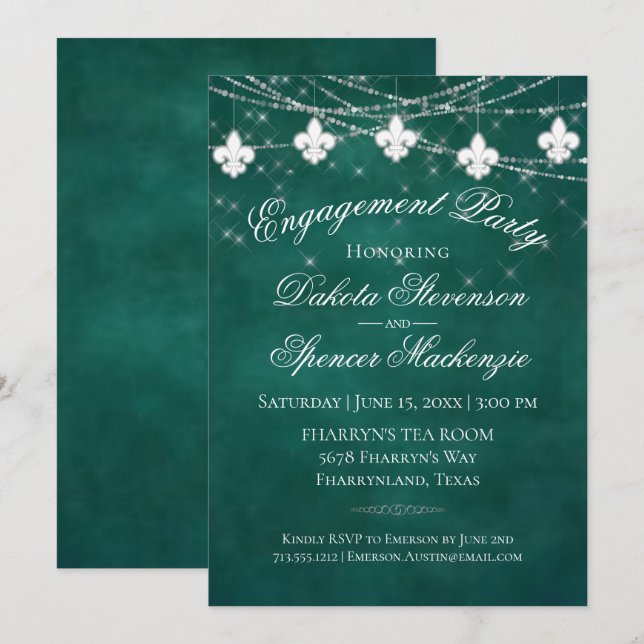 Fleur de Lis Green Lights | Bold Engagement Party Invitation (Front/Back)