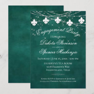 Fleur de Lis Green Lights   Bold Engagement Party Invitation