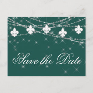 Fleur de Lis Green Lights   Bold Themed Wedding Announcement Postcard