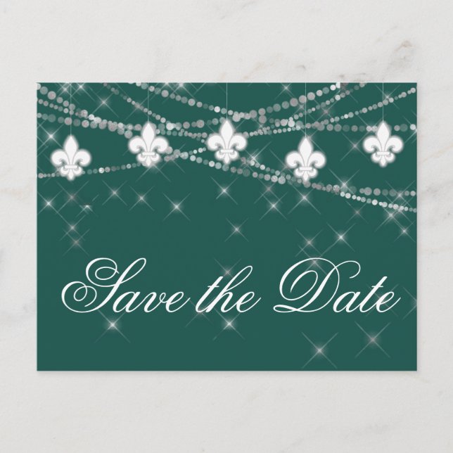 Fleur de Lis Green Lights | Bold Themed Wedding Announcement Postcard (Front)