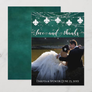 Fleur de Lis Green Lights   Photo Heart Love and Thank You Card