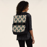 Fleur de Lis, Green on Beige, Royal, Your Name