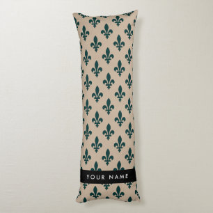 Fleur de Lis, Green on Beige, Royal, Your Name Body Cushion