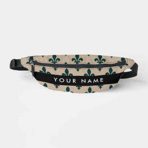 Fleur de Lis, Green on Beige, Royal, Your Name Bum Bags
