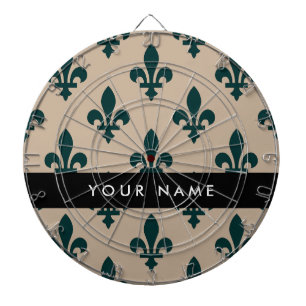 Fleur de Lis, Green on Beige, Royal, Your Name Dartboard