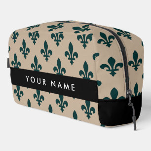 Fleur de Lis, Green on Beige, Royal, Your Name Dopp Kit