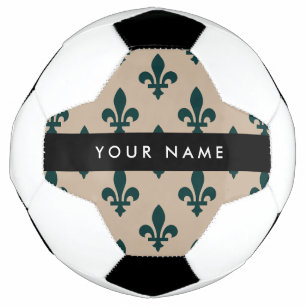 Fleur de Lis, Green on Beige, Royal, Your Name Football